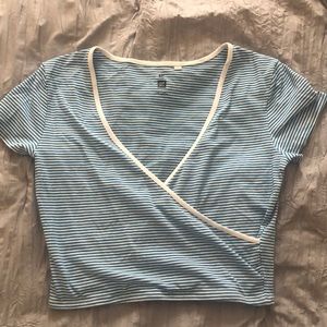 Blue and White Striped Crop Top